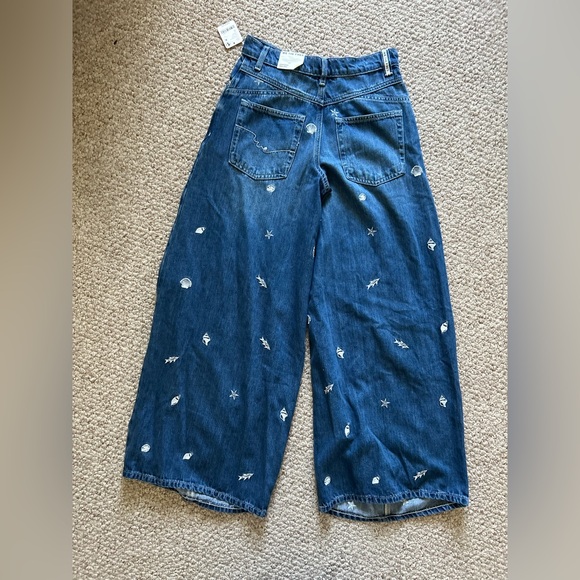 Free People NWT Blue Westward Wide Barrel Embroidered Jeans size 25 - Picture 7 of 8
